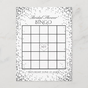 Bridal Shower Bingo Silver Confetti Invitation Postcard