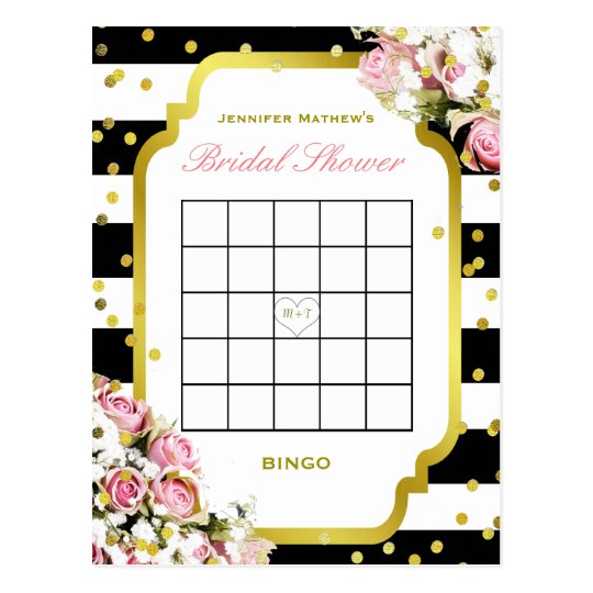 Bridal Shower Bingo | Stripes and Roses Postcard