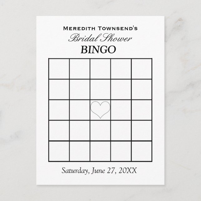Bridal Shower Bingo Typography Simple Plain Invitation Postcard (Front)