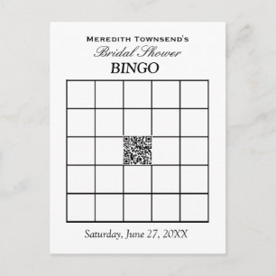 Bridal Shower Bingo Typography Simple Plain QR Invitation Postcard