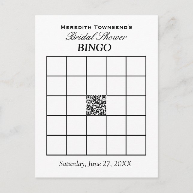 Bridal Shower Bingo Typography Simple Plain QR Invitation Postcard (Front)