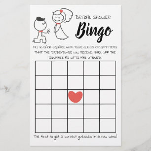 Bridal Shower Bingo Wedding Couple Game Card