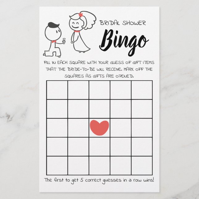 Bridal Shower Bingo Wedding Couple Game Card (Front)