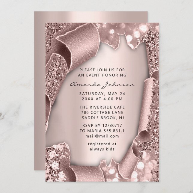 Bridal Shower Birthday 16th Rose 3D Glitter Pink Invitation (Front/Back)