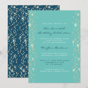 Bridal Shower Birthday Coral Confetti Blue Invitation