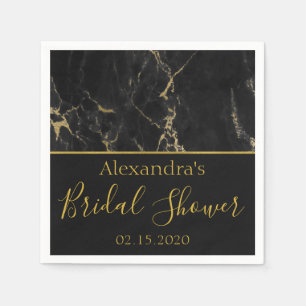 Bridal Shower Black and Gold Elegant Marble Napkin