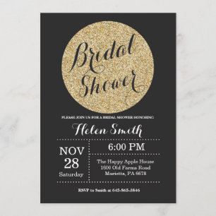 Bridal Shower Black and Gold Glitter Invitation