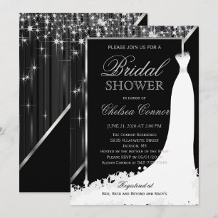 Bridal Shower - Black and Silver Star Lights Invitation
