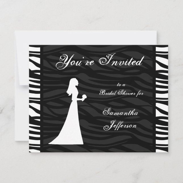 Bridal Shower, Black and White Zebra Stripes Invitation (Front)