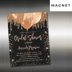 Bridal shower black gold glitter balloons luxury magnetic invitation