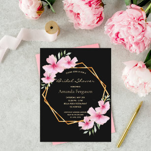 Bridal Shower black pink florals invitation Postcard