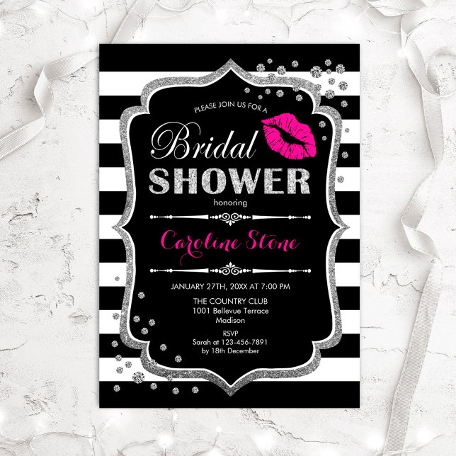 Bridal Shower - Black Pink Silver Invitation (Creator Uploaded)