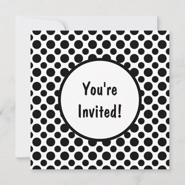 Bridal Shower Black Polka Dots on White Invitation (Front)