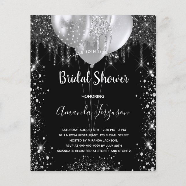 Bridal Shower black silver budget invitation Flyer (Front)