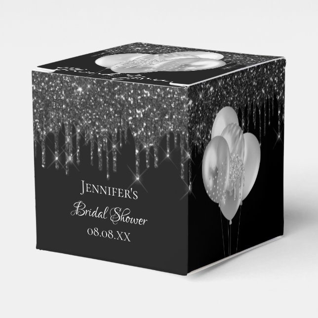 Bridal Shower black silver glitter drips balloons Favor Box (Front Side)