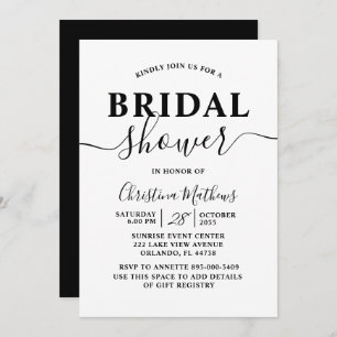 Bridal Shower Black & White Calligraphy Script Invitation
