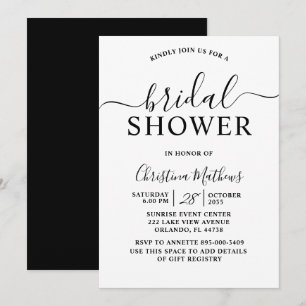 Bridal Shower Black & White Calligraphy Script Invitation