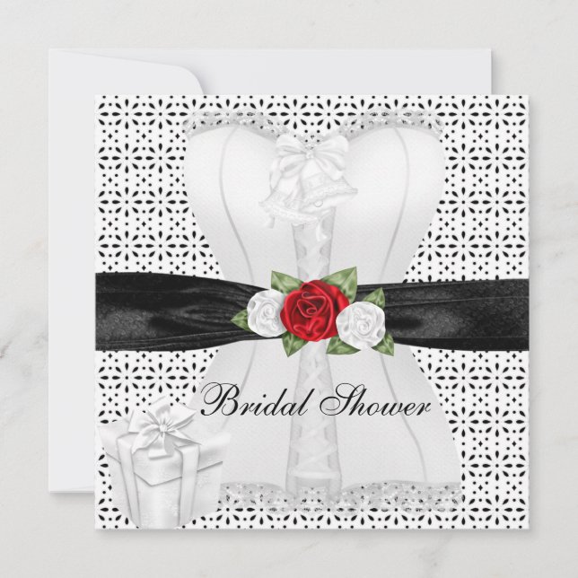 Bridal Shower Black White Corset Red Roses Flower Invitation (Front)