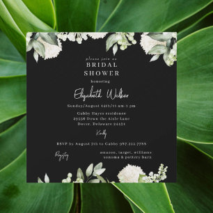 Bridal Shower Black White Hydrangea Square Invitation