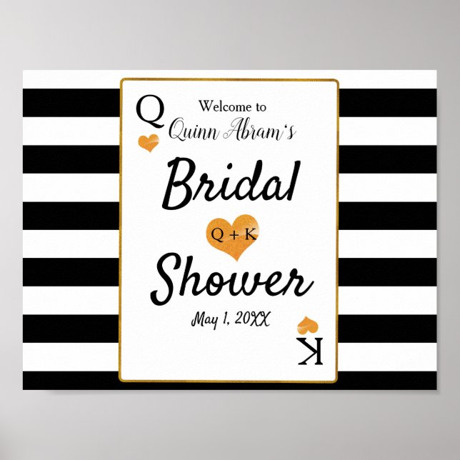 Bridal Shower Black & White Stripes King & Queen Poster (Front)