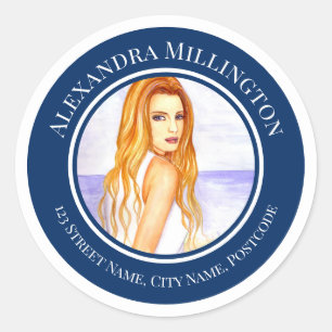 Bridal Shower Blonde Hair Girl on the Beach Circle Classic Round Sticker