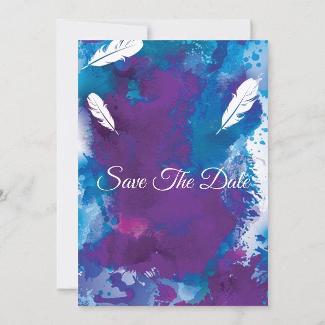 Bridal Shower, blue and feathers Invitation (Back)