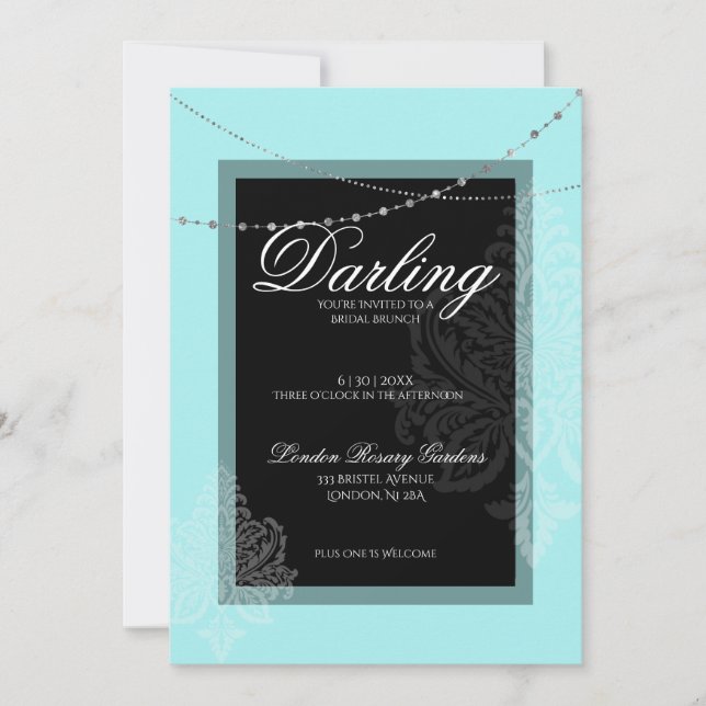 Bridal shower blue & black brunch with the bride  invitation (Front)