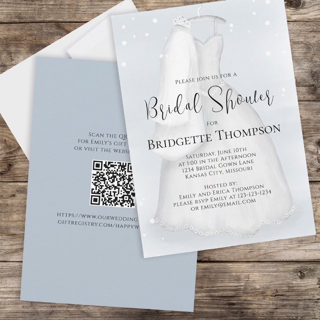 Bridal Shower Blue Elegant Script Wedding Dress Invitation (Creator Uploaded)