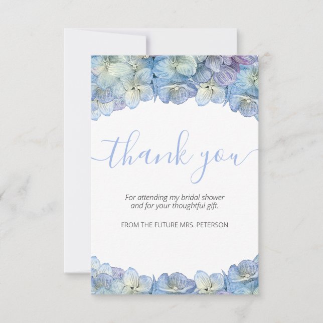Bridal Shower Blue Hydrangea Floral Thank You Card (Front)