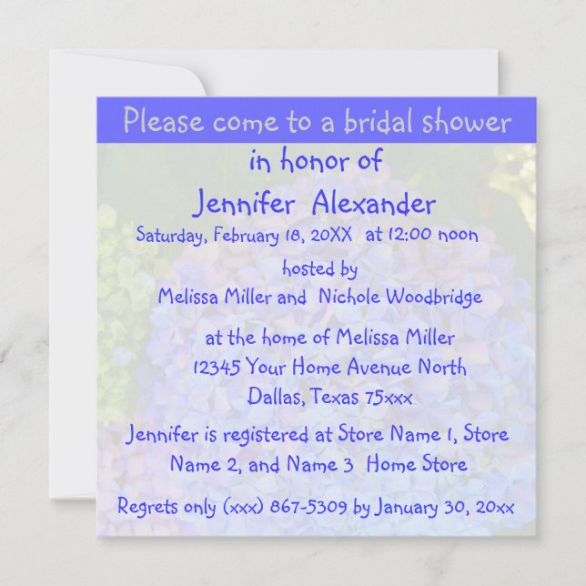 Bridal Shower Blue Hydrangea Invitation (Front)