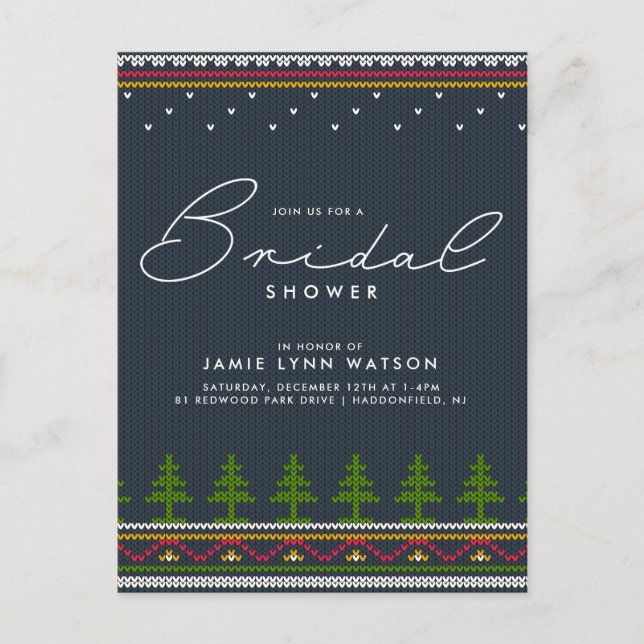  BRIDAL SHOWER | Blue Knit Christmas Tree Sweater Postcard (Front)