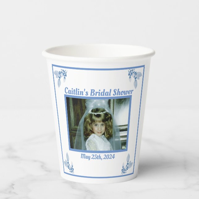 Bridal Shower Blue Photo Paper Cups (Front)