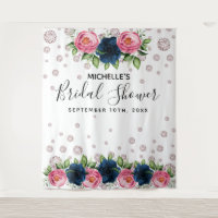 Bridal Shower blue pink florals white diamonds