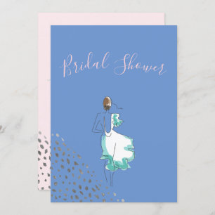 Bridal Shower Blue Pink White Simple Invitation