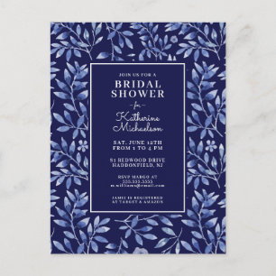 BRIDAL SHOWER Blue Watercolor Garden Postcard