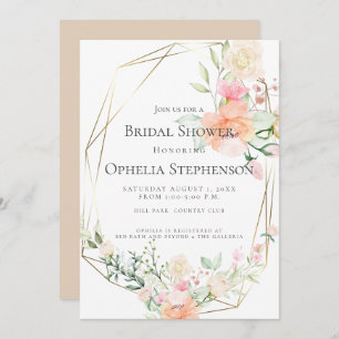 BRIDAL SHOWER Blush Coral Cream Flowers Invitation