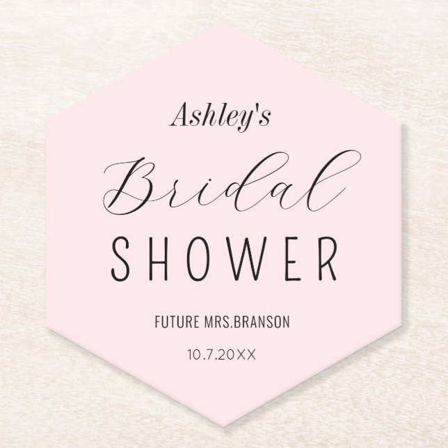 Bridal Shower Blush Pink Elegant Paper Coaster (Front)