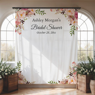 Bridal Shower Blush Pink Floral Photo Backdrop Tapestry