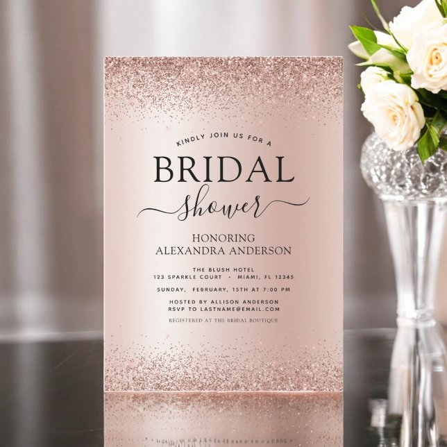 Bridal Shower Blush Pink Glitter Rose Gold Invitation (Creator Uploaded)