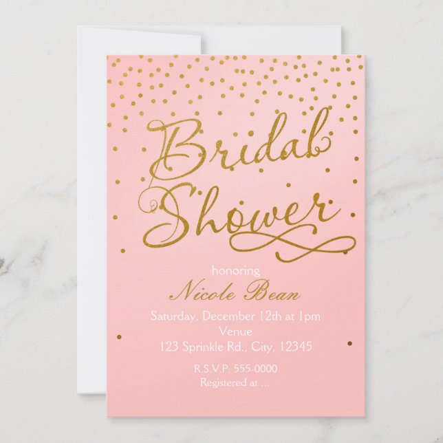 BRIDAL SHOWER Blush Pink Gold Confetti Invitation (Front)