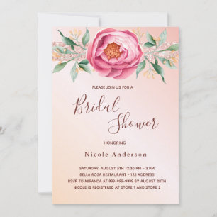 Bridal shower blush pink rose gold florals invitation