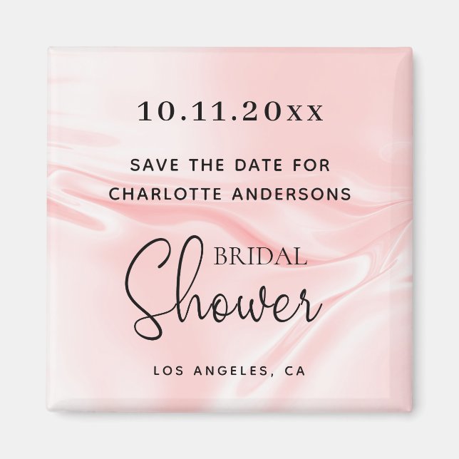 Bridal Shower blush pink silk satin save the date Magnet (Front)
