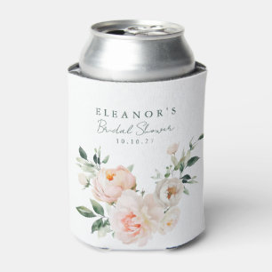 Bridal Shower Blush Pink Watercolor Peony Floral Can Cooler