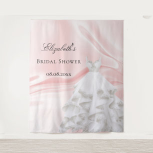 Bridal shower blush pink white bride dress name tapestry