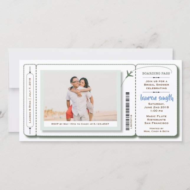 Bridal Shower Boarding Pass Photo Invite (Front)