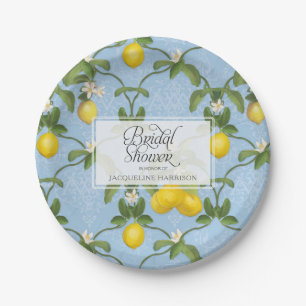 Bridal Shower BOHO Blue Lemon Leaf Flower Citrus Paper Plate