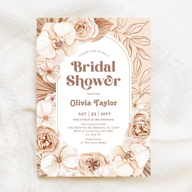 Bridal Shower Boho Floral Mocha Invitation (Creator Uploaded)