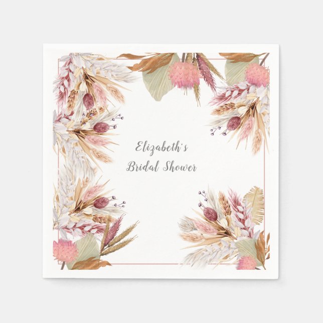  Bridal Shower BOHO Terracotta Pampas Grass Wheat  Napkin (Front)