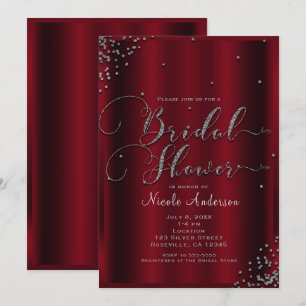 Bridal Shower Bold Red  & Silver Confetti Corners Invitation