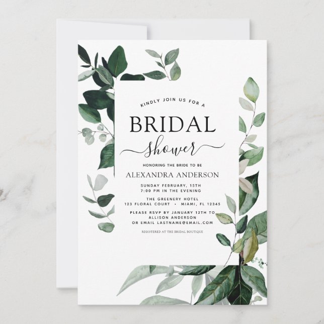 Bridal Shower Botanical Greenery Foliage Invitation (Front)